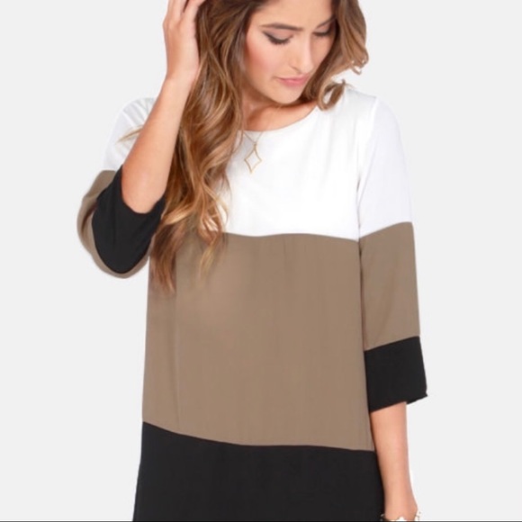 Lulus Citrus Grove Taupe Color Block Shift Dress - Picture 2 of 6